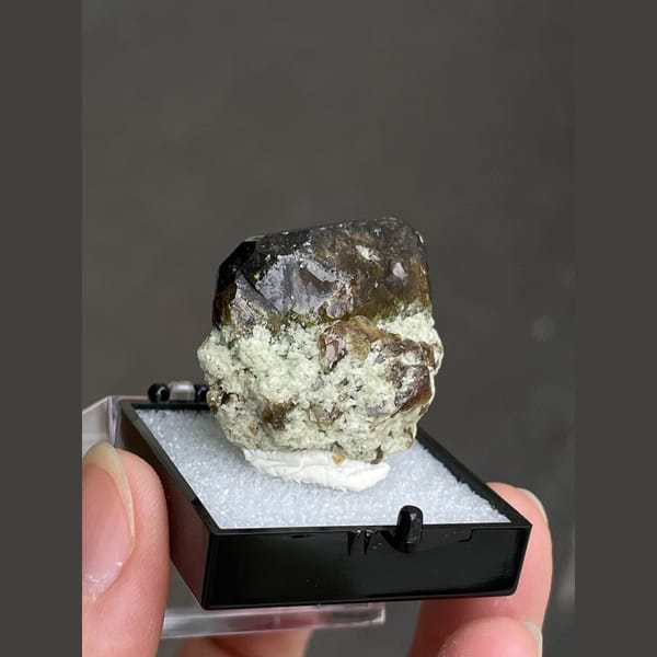 Lustrous brown vesuvianite crystal from Hebei — alternate view