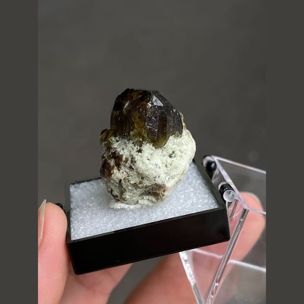Lustrous brown vesuvianite crystal from Hebei — detail view