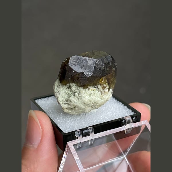 Lustrous brown vesuvianite crystal from Hebei — detail view