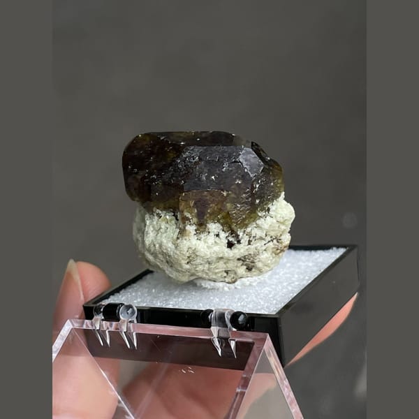 Lustrous brown vesuvianite crystal from Hebei — detail view