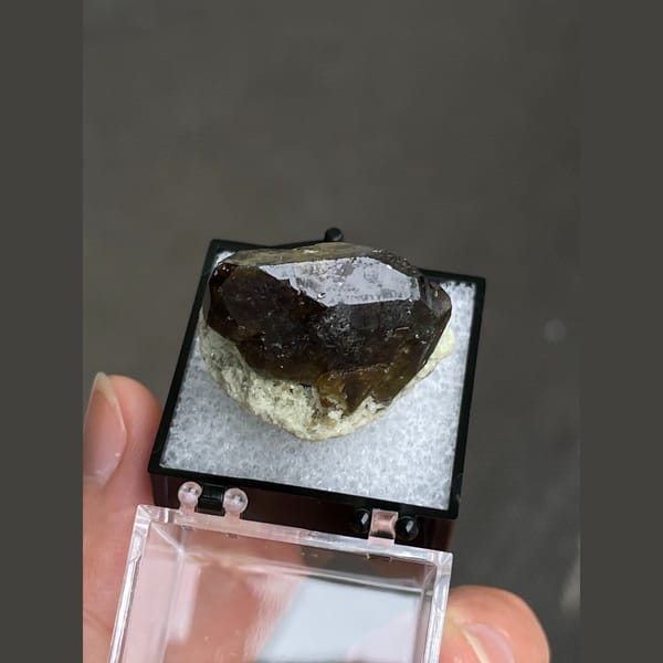 Lustrous brown vesuvianite crystal from Hebei — detail view