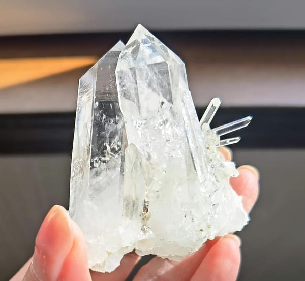 Clear Lemurian Quartz Cluster with Green Phantom — Colombia — individual mineral specimen view 2