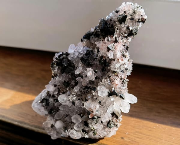 Red Quartz and Mixed Sulfide Crystal Tower — Jiangxi — individual mineral specimen view 1