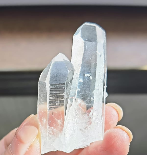 Twin Lemurian Quartz Points — Colombia — individual mineral specimen view 2