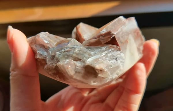 Complete side view of the exact Chocolate-Brown Calcite Crystal Cluster