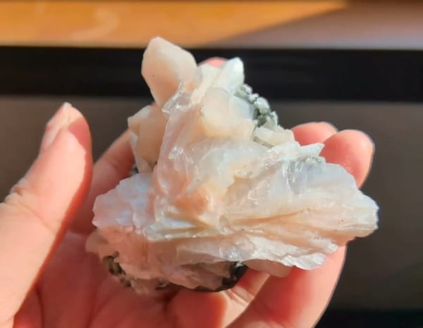 Complete side view of the exact Pink Zeolite Crystal Cluster on Matrix from India