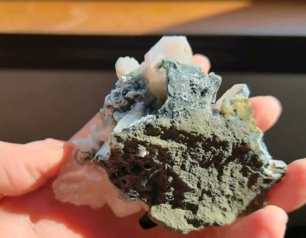 Complete reverse view of the exact Pink Zeolite Crystal Cluster on Matrix from India