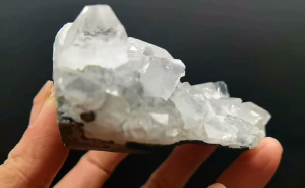 Complete side view of the exact Clear Apophyllite Crystal Cluster on Matrix from India