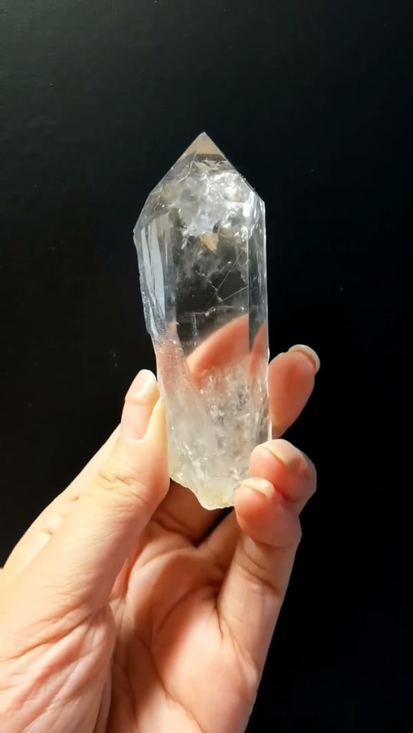 Complete side view of the exact Clear Himalayan Quartz Point with Golden Inclusions from Pakistan