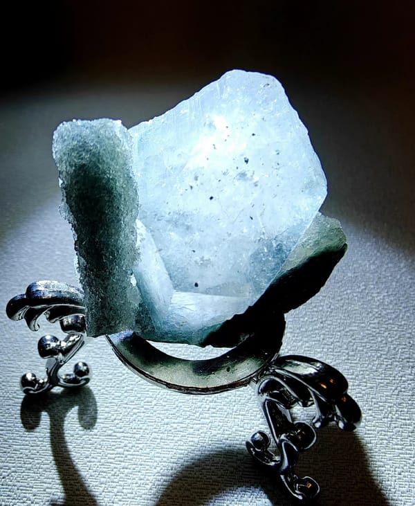Pale Green Sugar Apophyllite with Phantom — India — individual mineral specimen view 2