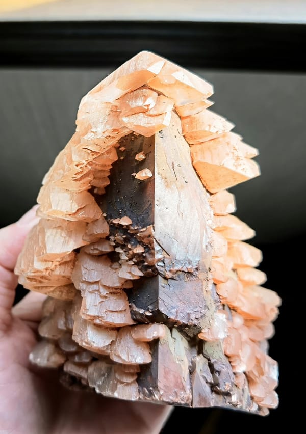 Two-Tone Pagoda Calcite Tower — Daye — individual mineral specimen view 1