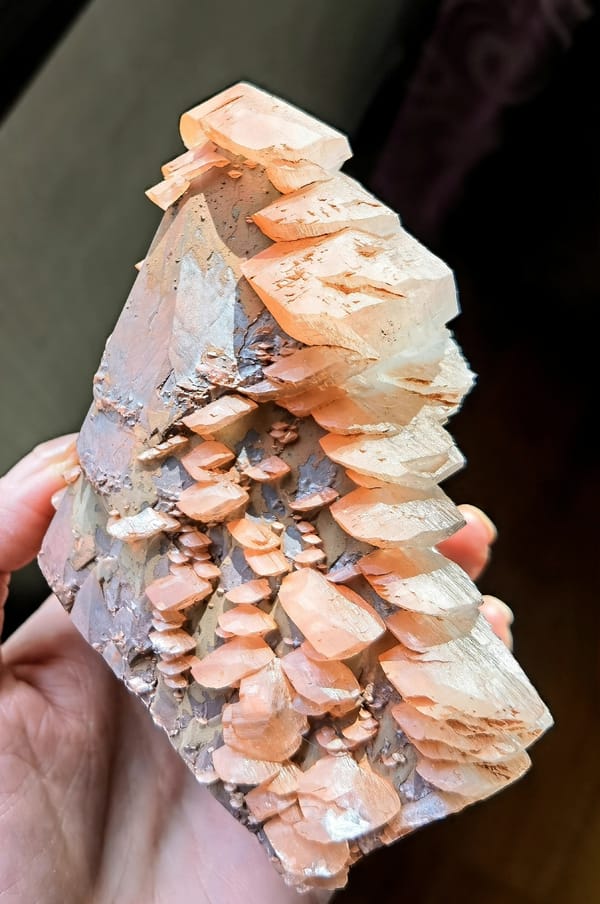 Two-Tone Pagoda Calcite Tower — Daye — individual mineral specimen view 2