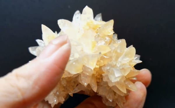 Complete side view of the exact Yellow Recrystallized Mineral Flower from Yunnan