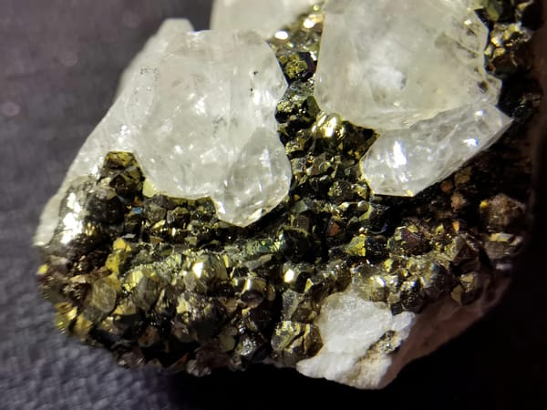 White Calcite with Iridescent Pyrite — Daye — individual mineral specimen view 2