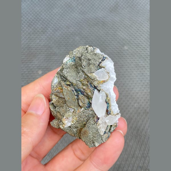 Calcite with brassy pyrite from Hubei — alternate view