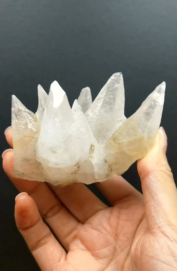 Complete front view of White Dogtooth Calcite Cluster from Hunan
