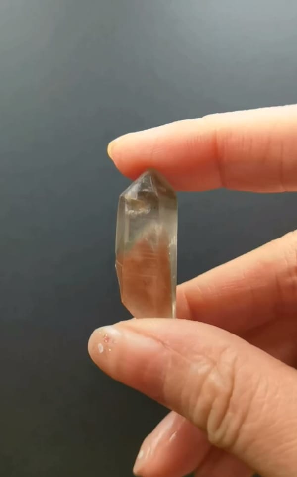 Complete front view of Green Phantom Quartz with Red Needle Inclusions