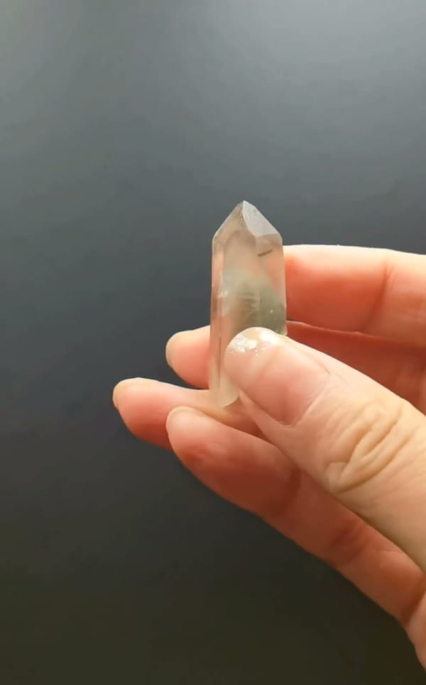 Complete underside view of the exact Green Phantom Quartz with Red Needle Inclusions