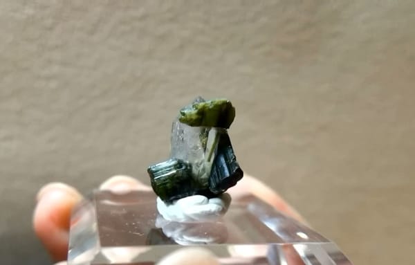 Complete front view of Green Tourmaline Intergrown with Quartz