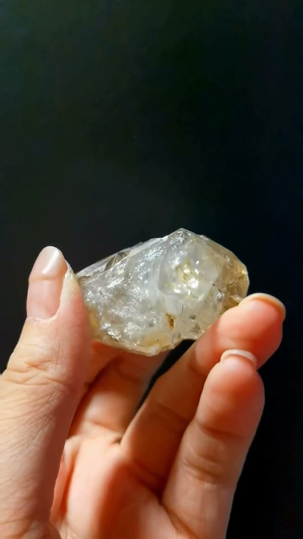 Complete reverse view of the exact Golden Skeletal Quartz with Rainbow from Pakistan
