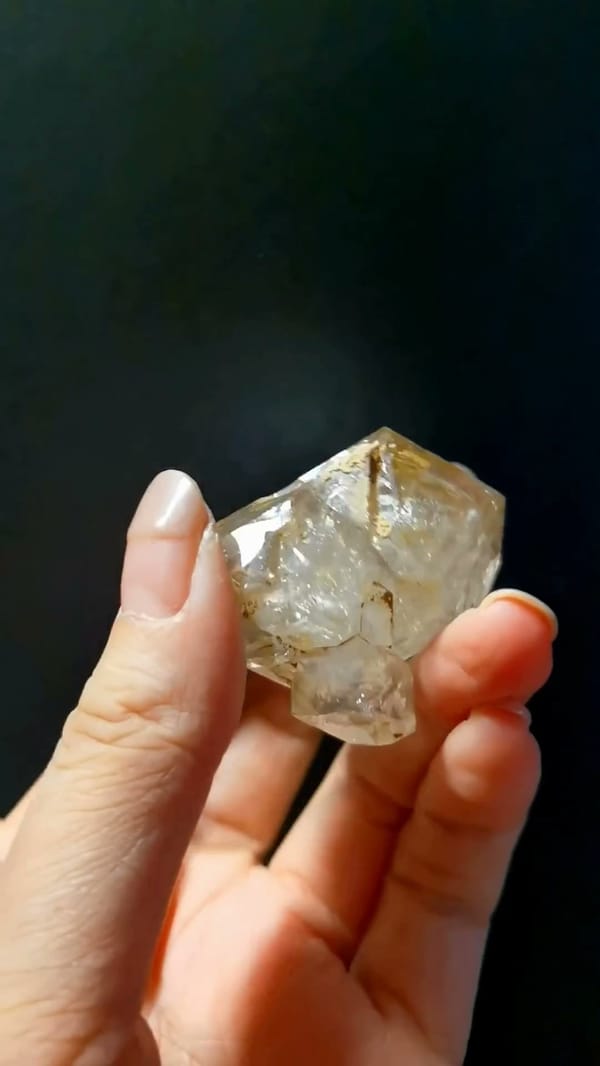 Complete underside view of the exact Golden Skeletal Quartz with Rainbow from Pakistan