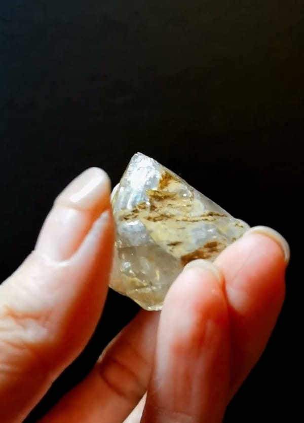 Complete side view of the exact Golden Earth Skeletal Quartz from Pakistan