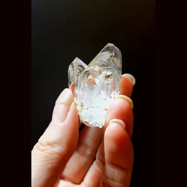 Skeletal twin quartz with rainbow from Namibia — alternate view