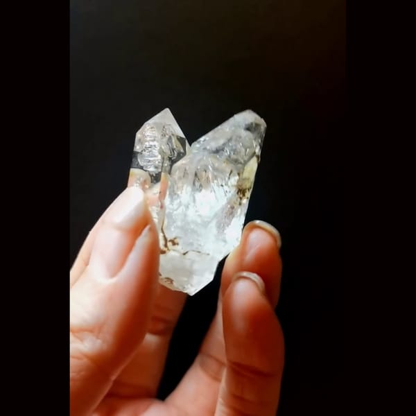 Skeletal twin quartz with rainbow from Namibia — alternate view