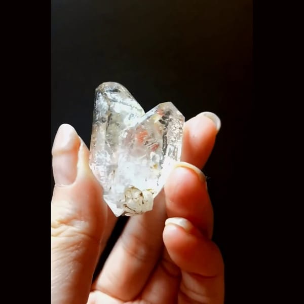 Skeletal twin quartz with rainbow from Namibia — detail view