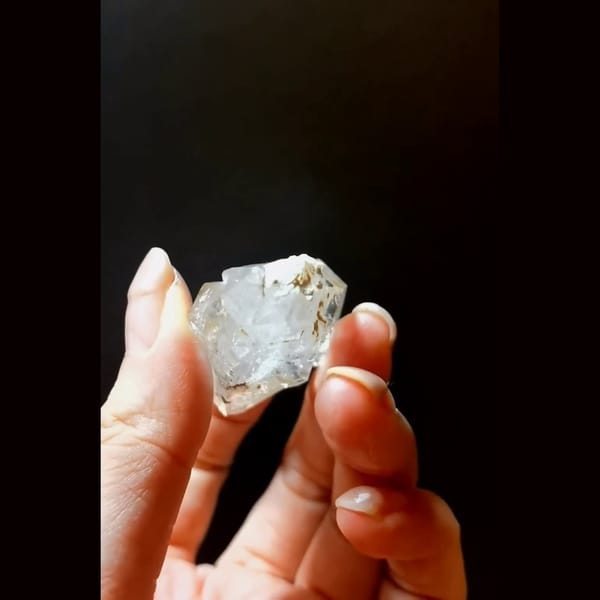 Skeletal twin quartz with rainbow from Namibia — detail view