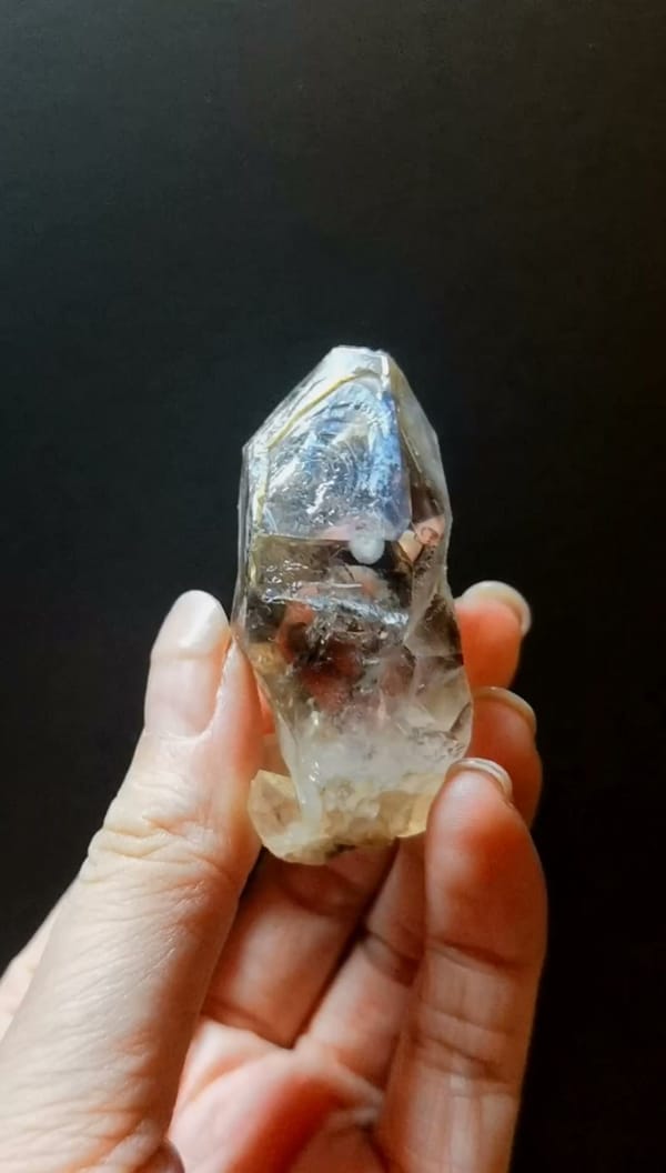 Complete front view of Elongated Tea-Tinted Skeletal Quartz from Namibia