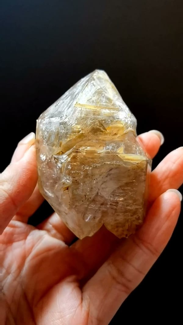 Complete front view of Large Golden Skeletal Quartz from Pakistan