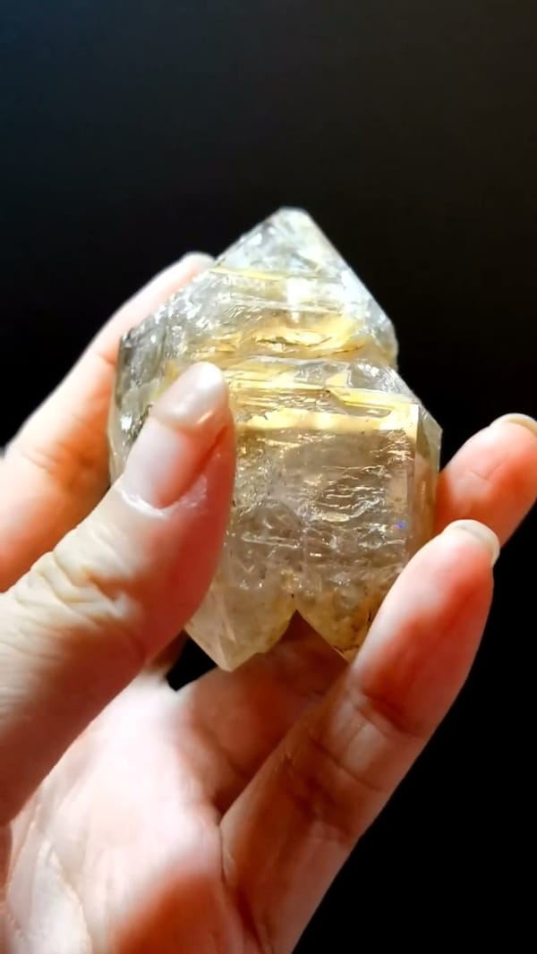 Complete side view of the exact Large Golden Skeletal Quartz from Pakistan