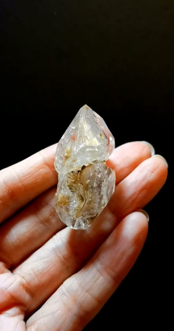 Complete front view of Slender Golden Skeletal Quartz from Pakistan