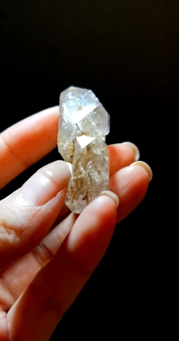 Complete side view of the exact Slender Golden Skeletal Quartz from Pakistan