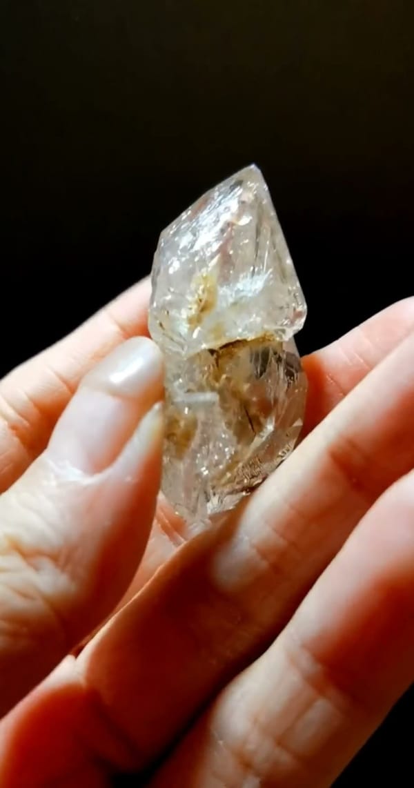Complete underside view of the exact Slender Golden Skeletal Quartz from Pakistan
