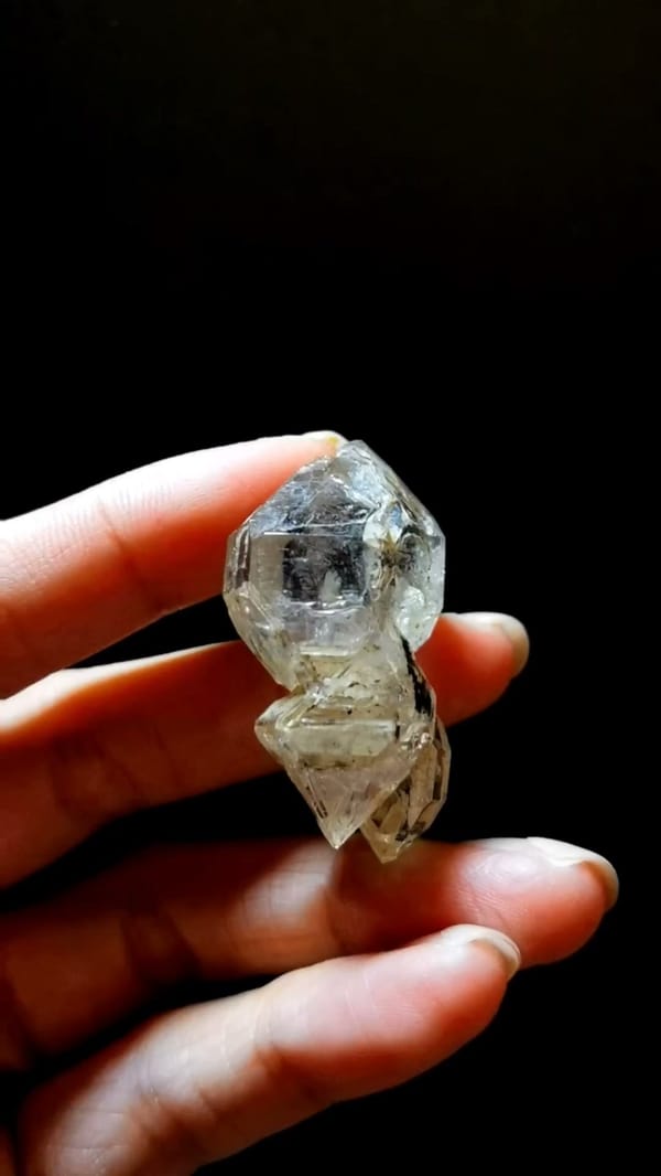 Complete front view of Slender Ochre Skeletal Quartz from Pakistan