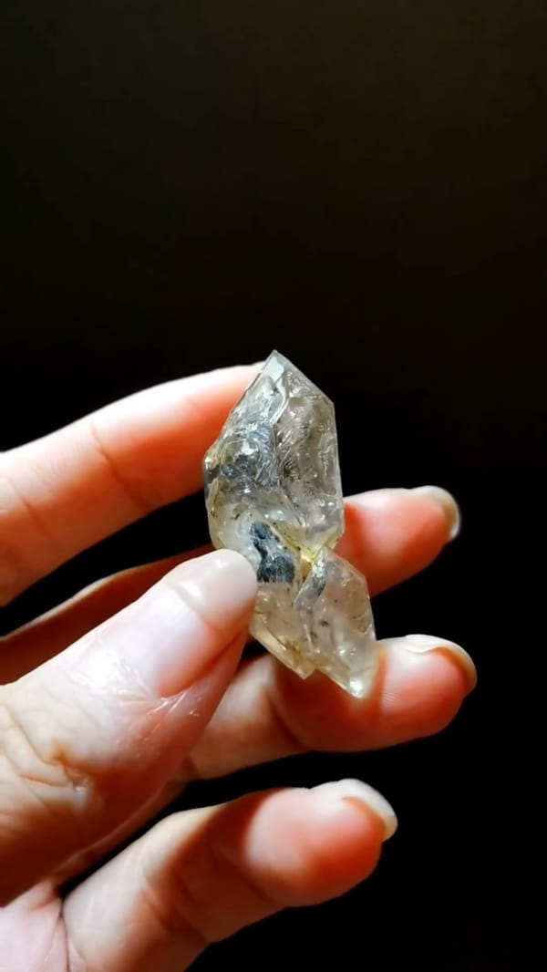 Complete side view of the exact Slender Ochre Skeletal Quartz from Pakistan