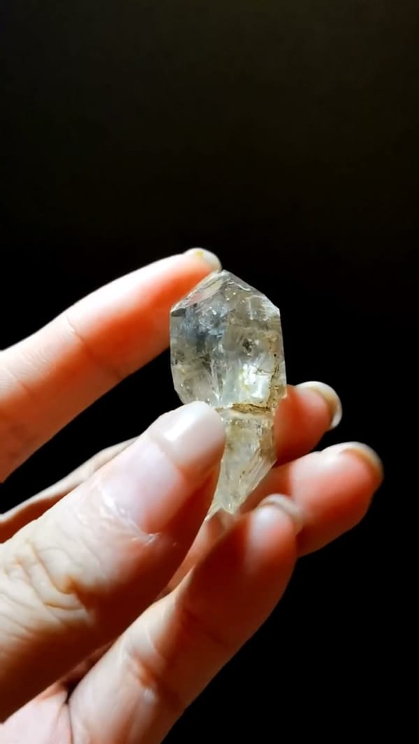 Complete reverse view of the exact Slender Ochre Skeletal Quartz from Pakistan