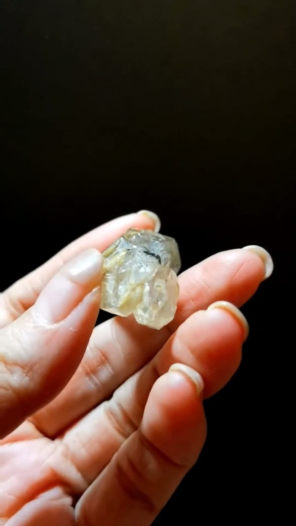 Complete underside view of the exact Slender Ochre Skeletal Quartz from Pakistan