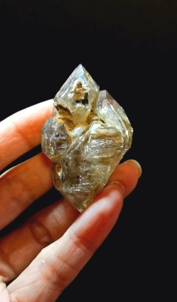 Complete front view of Double-Terminated Golden Skeletal Quartz from Pakistan