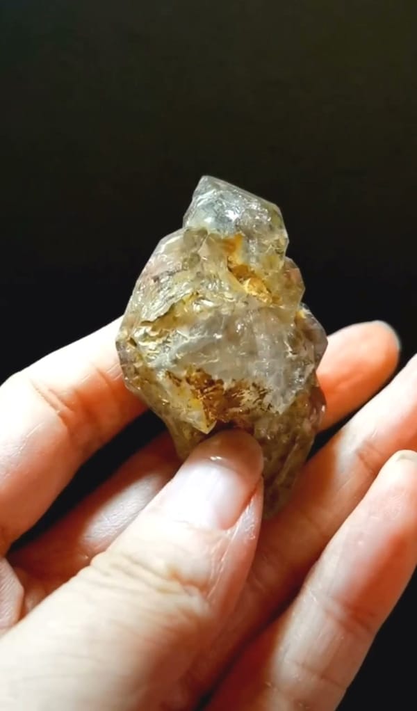 Complete side view of the exact Double-Terminated Golden Skeletal Quartz from Pakistan