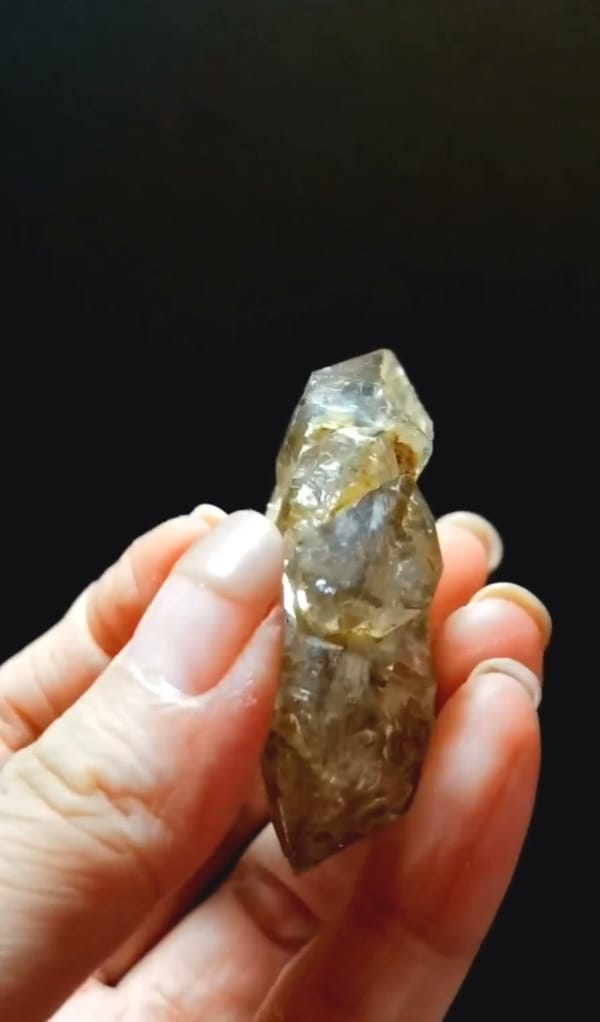 Complete reverse view of the exact Double-Terminated Golden Skeletal Quartz from Pakistan