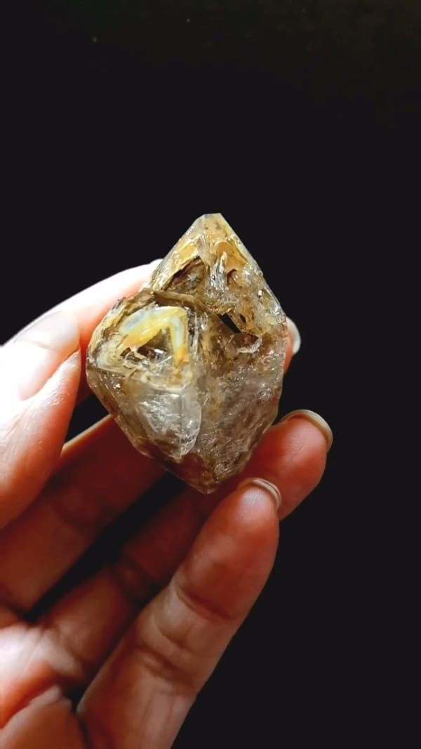 Complete front view of Windowed Golden Skeletal Quartz from Pakistan