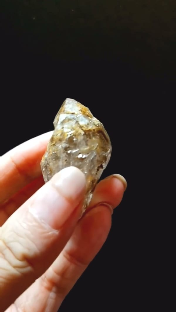 Complete side view of the exact Windowed Golden Skeletal Quartz from Pakistan
