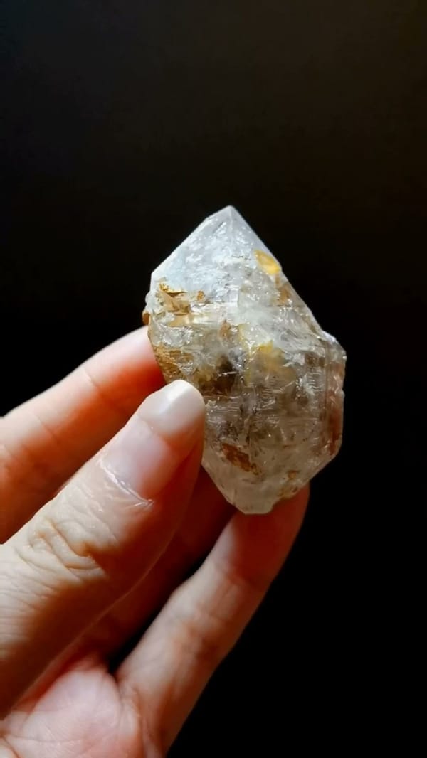 Complete front view of Earth-Toned Skeletal Quartz Point from Pakistan