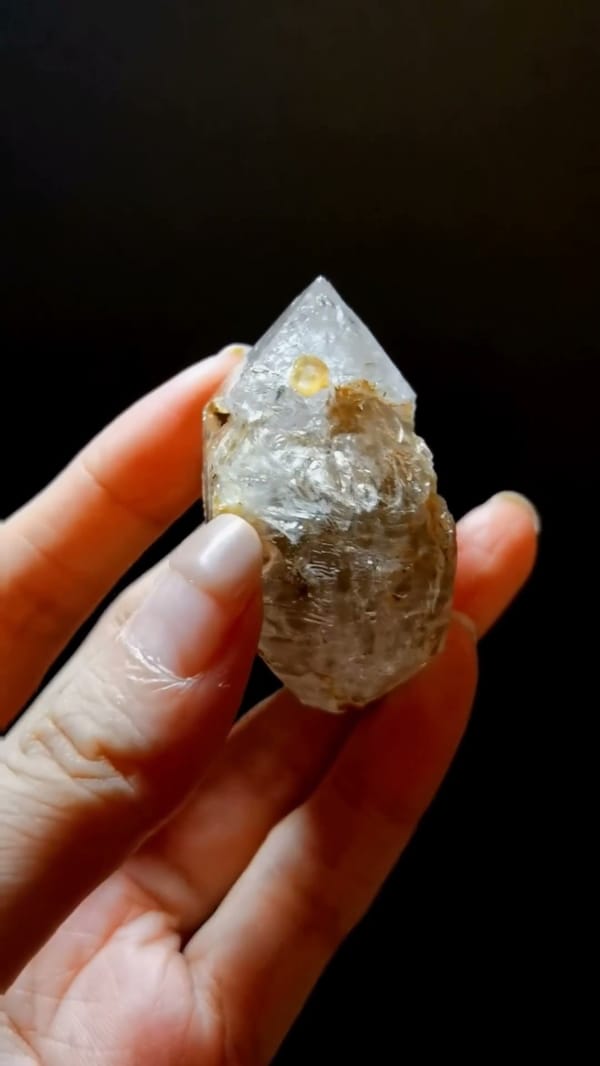 Complete side view of the exact Earth-Toned Skeletal Quartz Point from Pakistan