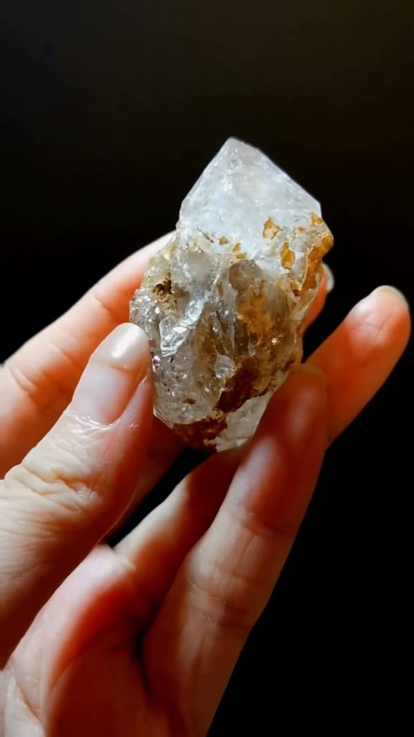 Complete reverse view of the exact Earth-Toned Skeletal Quartz Point from Pakistan