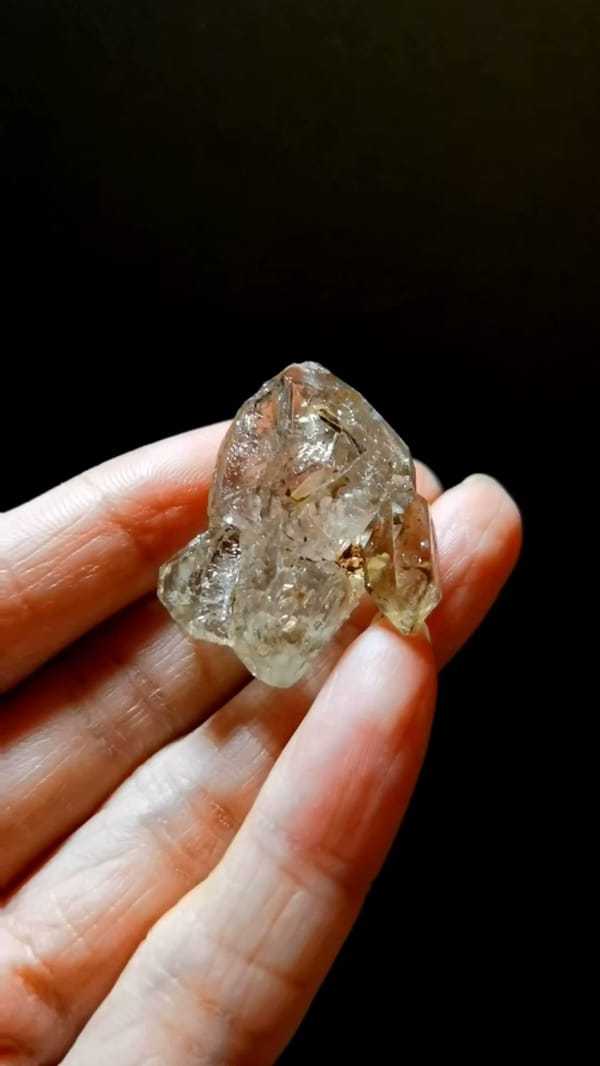 Complete front view of Small Earth-Toned Skeletal Quartz from Pakistan