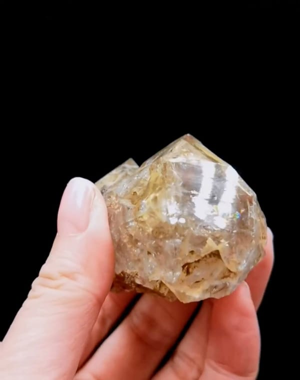 Complete side view of the exact Twin-Peak Golden Skeletal Quartz from Pakistan